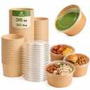 36Oz 50Pcs Large Paper Bowls with Lids, Disposable Soup Serving Bowls Bulk Party Supplies for Hot/Cold Food, Soup (36 OZ)