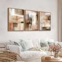 Large Framed Canvas Wall Art - Natural Float Framed Brown Abstract Pictures for Living Room Decor Modern Black Abstract Painting Artwork Prints for Bedroom Kitchen Home Office Decor 60" X 28" Set of 3, 20" X 28" X 3pieces Framed
