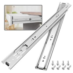 BAIDICE 10 Pair Full Extension Ball Bearing Drawer Slides 8 10 12 14 16 18 20 22 24 Inch 100 LB Load Capacity Side Mount File Cabinet Rails Dresser Metal Runner Trash Can Kitchen Slider Glide Silver