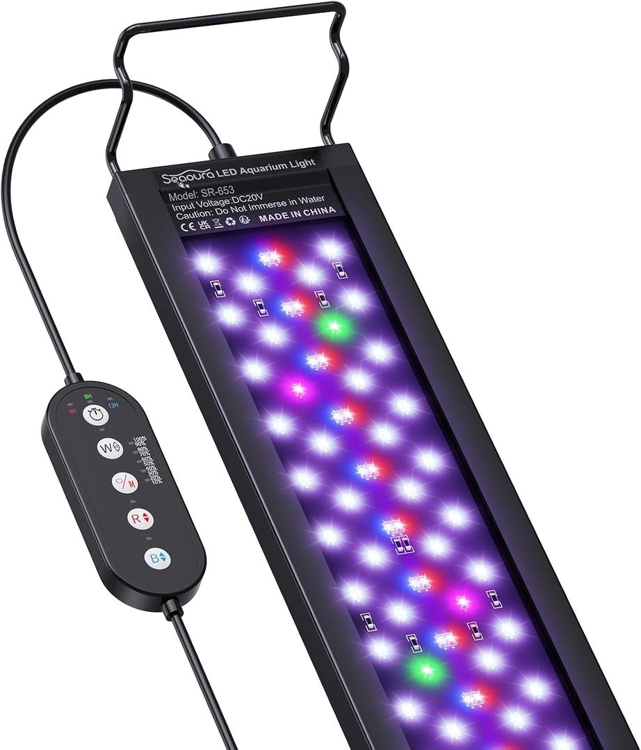 SEAOURA Aquarium LED Light for 48-54in Freshwater Tank, Full Spectrum Aquarium Light for Plant Growth, 6H/8H/12H Timer, WRB 3 Channel Customizable, 10 Brightness & 11 Colors, Adjustable Bracket