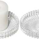 Vixdonos 3.8 Inch Glass Pillar Candle Holder Set Pack 2 Gear Round Plate Serrated Candle Stand for Table Centerpieces,Party, Wedding and Home Decor