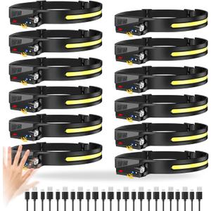 12Pack Headlamp Rechargeable, 1000 Lumen Headlamps for Adults, 230 Angles Wide Beam Headlamp & Spotlight, Motion Sensor, 6 Modes, Lightweight Head Lamps for Camping Running Cycling