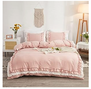 Shabby Chic 2 Pieces Bedding,Vintage Ruffled Twin Duvet Cover Set with 2 Layers Ruffles,Soft Brushed Microfiber Set with Zipper Closure,Lightweight Duvet Cover Set-Black,Twin