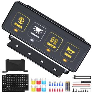 4 Gang Wireless Switch Panel - Multifunction Remote Control Offroad Switch Box, Toggle Switch with 4 Modes Memory Function Circuit Control Relay System Box for Truck SUV ATV UTV Car