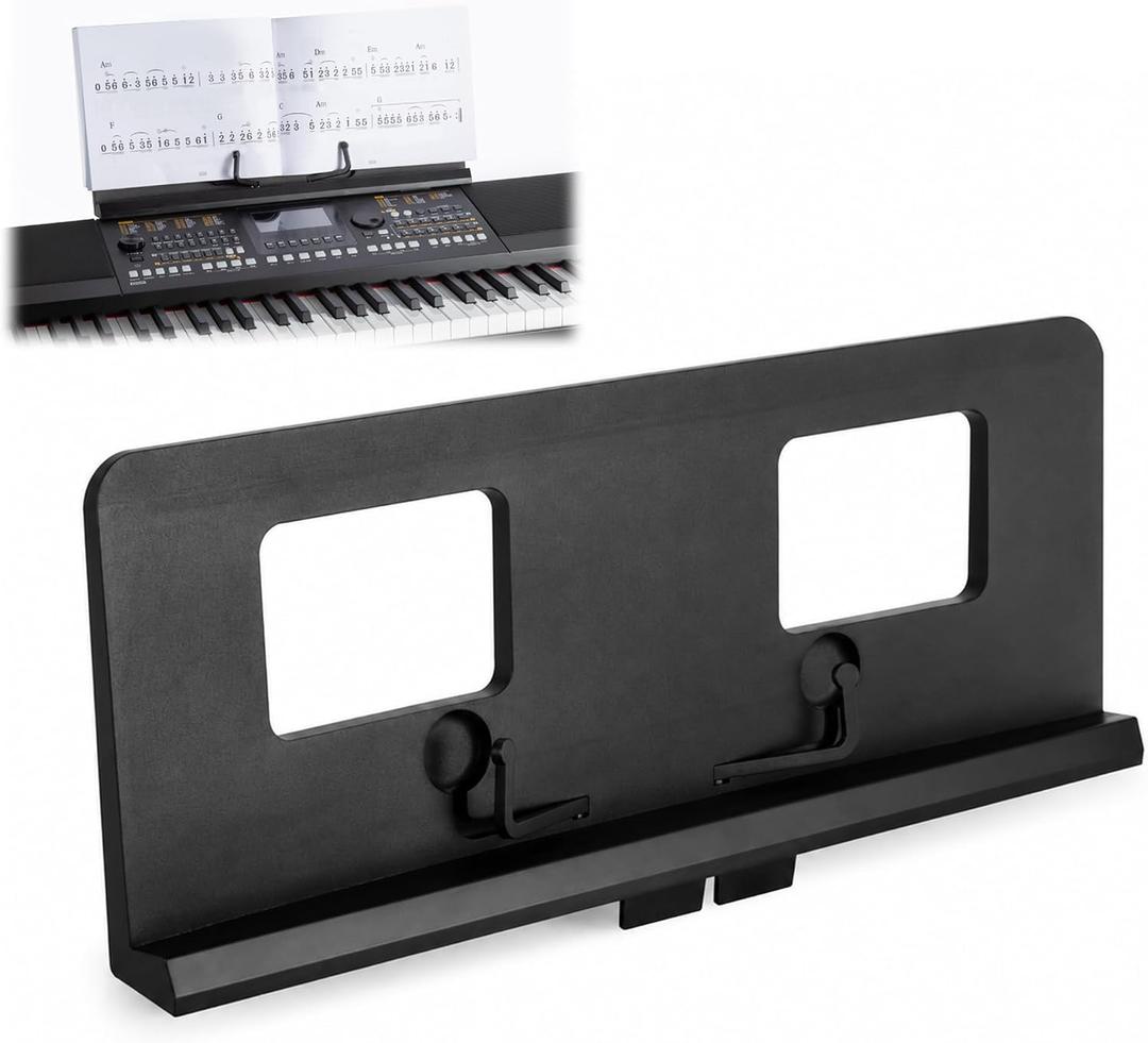 Adjustable Pin Music Stand, Electronic Keyboard Sheet Music Stand | built-in page clips, plug and play, fits digital pianos, lightweight