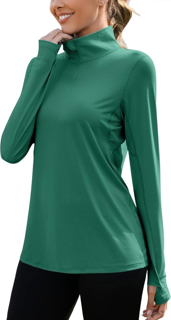 LUYAA Womens 1/4 zip UPF 50+ Sun Shirt SPF Long Sleeve Lightweight UV Protection Clothing Hiking Fishing Outdoor (L, Turquoise)