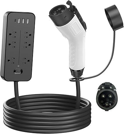 V2L Vehicle to Load Adapter Compatible with Hyundai Ioniq 5, Ioniq 6 Kia EV6 EV9, 15 Amp V2L Adapter for J1772 Electric Cars Discharger Socket with 120V 6Outlet Power Strip, 16.4FT