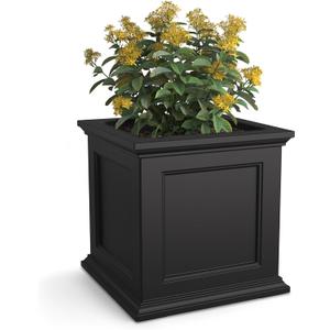 Mayne Fairfield 20-Inch Square Planter  Self-Watering, Weather-Resistant Planter for Flowers  Durable Outdoor Design for Patio, Porch, or Entryway (Black)