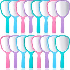Hicarer 16 Pcs Hand Handheld Mirror with Handle Standard 1x Magnification Plastic Travel Makeup Handheld Cosmetic Mirror for Travel, 3.15 Inch Wide, 7.09 Inch Long (Blue,Green,Pink,Purple)