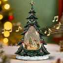 Christmas Tree Snow Globe Lantern with Snowman Scene, 8 Christmas Songs and 6H Timer, 2 LED Lights (Warm White and Highlight), ABS Holiday Decoration, Festive Gift for Christmas Home Mantel Tabletop (Green Traditional)