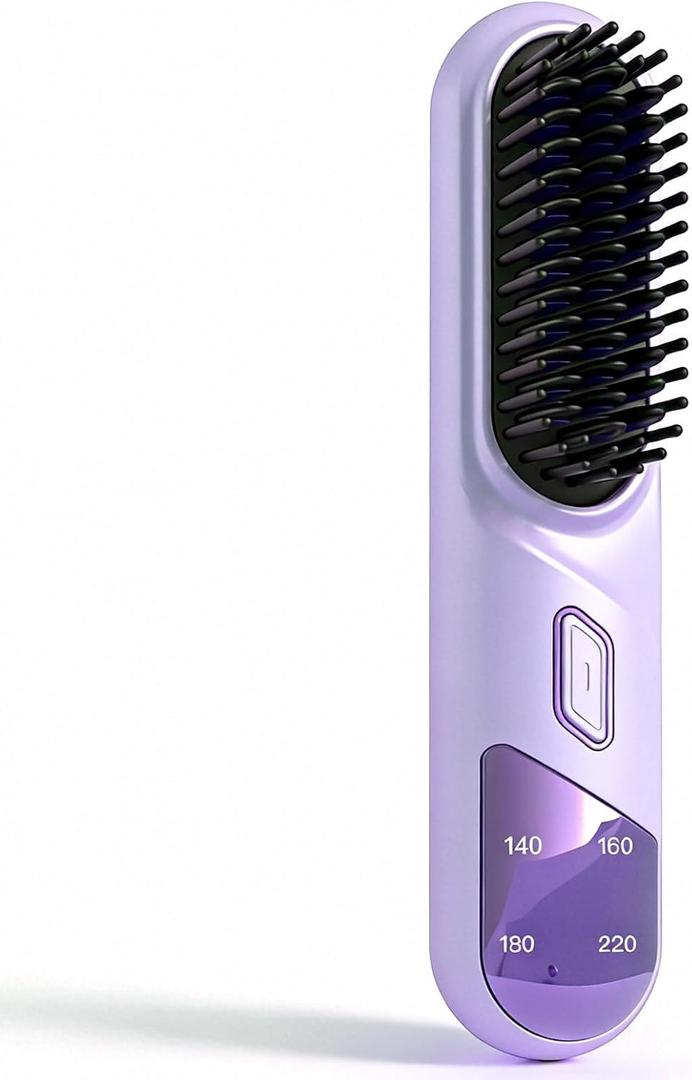 Go Brush Pro Portable Hair Straightener Brush, Cordless Negative Ion Hair Straightener Comb, 4 Temps Fast Heating, MCH Ceramic Coating, Multi-Functional Brush for All Hair Types (Purple)
