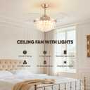 48'' Boho Fandelier Ceiling Fan with Light, Capiz Shell Retractable Ceiling Fan Lights with APP/Remote, Dimmable Coastal Invisible Chandelier Fan with 6 Speeds Wind, Timer for Bedroom Living Room-Gold