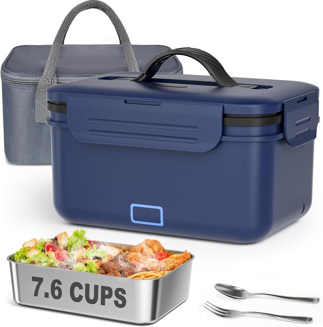 Vingud Cordless Electric Lunch Box for Adults, 1.8L Rechargeable Heated Lunch Box Food Warmer, Portable Self Heating for Men/Women/Office/Car, Lonchera Elctrica Porttil Battery Powered Mother's Gift (Blue+Black)