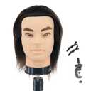 Barber Mannequin Head - 12'' Practice Head with Human Hair, Clamp Stand for Hairdresser Cutting & Styling (Black)