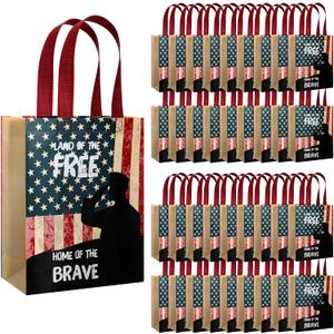 Frienda 50 Pcs Veterans Day Gift Bags Bulk Non Woven Patriotic Gift Bags American Flag USA Veteran Souvenirs Military Gifts Church Party Decorations Favors