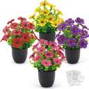 Der Rose 4 Pack Small Fake Plants with Fragrance Discs Spring Faux Flowers in Black Pots Artificial Plants Indoor for Bathroom Room Office Desk Decor