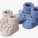 Evervibe 2 Pairs Knitted Baby Booties 0-6 Months Newborn Baby Shoes First Walkers Cozy Shoes for Infant Girl Boy, (White, Mika, Denim Blue, Classic)