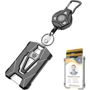 Oaridey Retractable Badge Holders, Heavy Duty Retractable Keychain with Tactical ID Card Holder (Holds 6 Cards) - 31.5 Badge Reel Key Chain