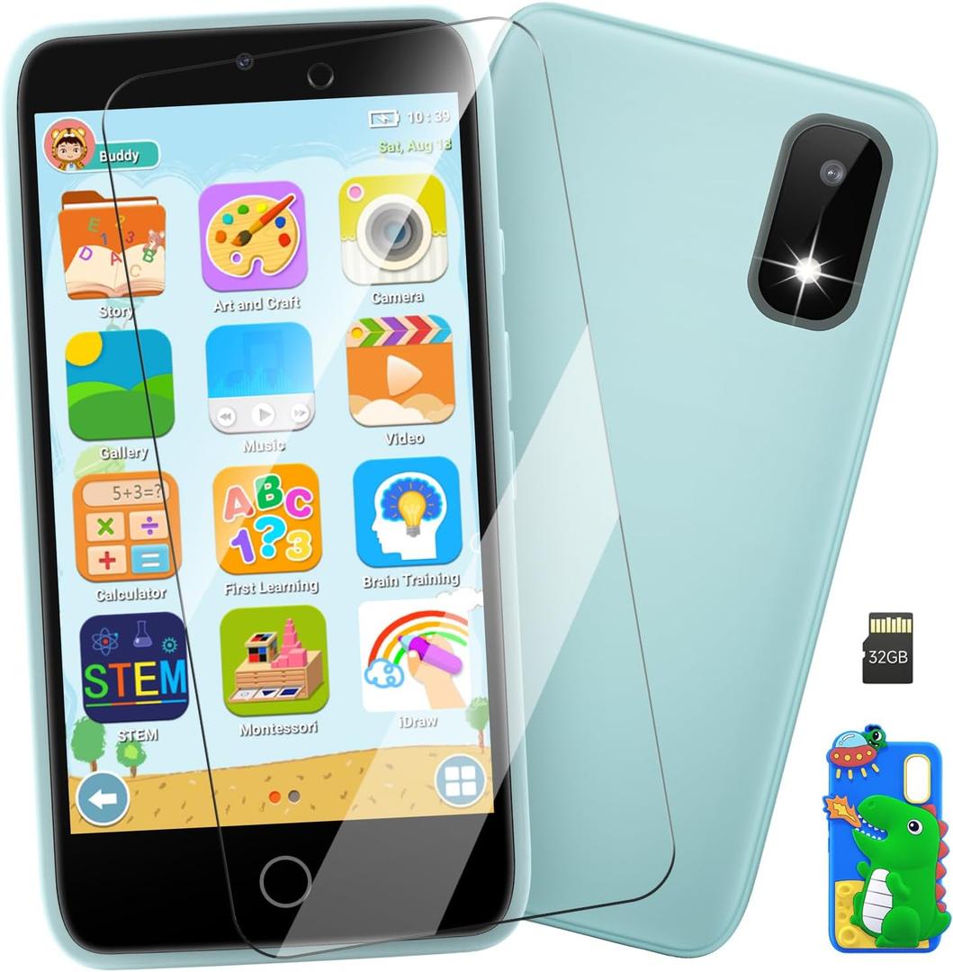 MINIBEAR Kids Toy Smartphone, 3.97" Toddler Dual Camera Learning Toys, 201+ Educational Games Play Phone No WiFi for Girls Boys 3-12 Christmas Birthday Gifts with 32g SD Card (Pink)