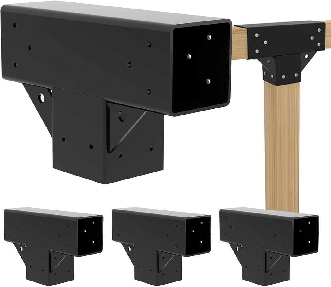 Pergola Kit T Shaped 4x4(Actual: 3.64"x3.64")-4 Pack Pergola Bracket 4x4-3 Way DIY Woodworks Gazebo Brackets Kit with Screws for Wood Beams-Elevated Wood Stand T Brackets for Sunroom Carport Cabin