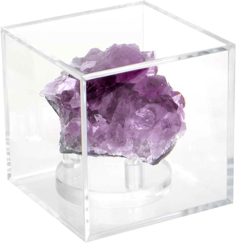 Clear Acrylic Geodes Rocks 3 Pegs Display Easel Stands Support Holder Box, Acrylic Display Case Box for Agate Slices Crystals Minerals Slab Fossil Coral Small Collectibles (Small-3x3x3in, 1Pcs)
