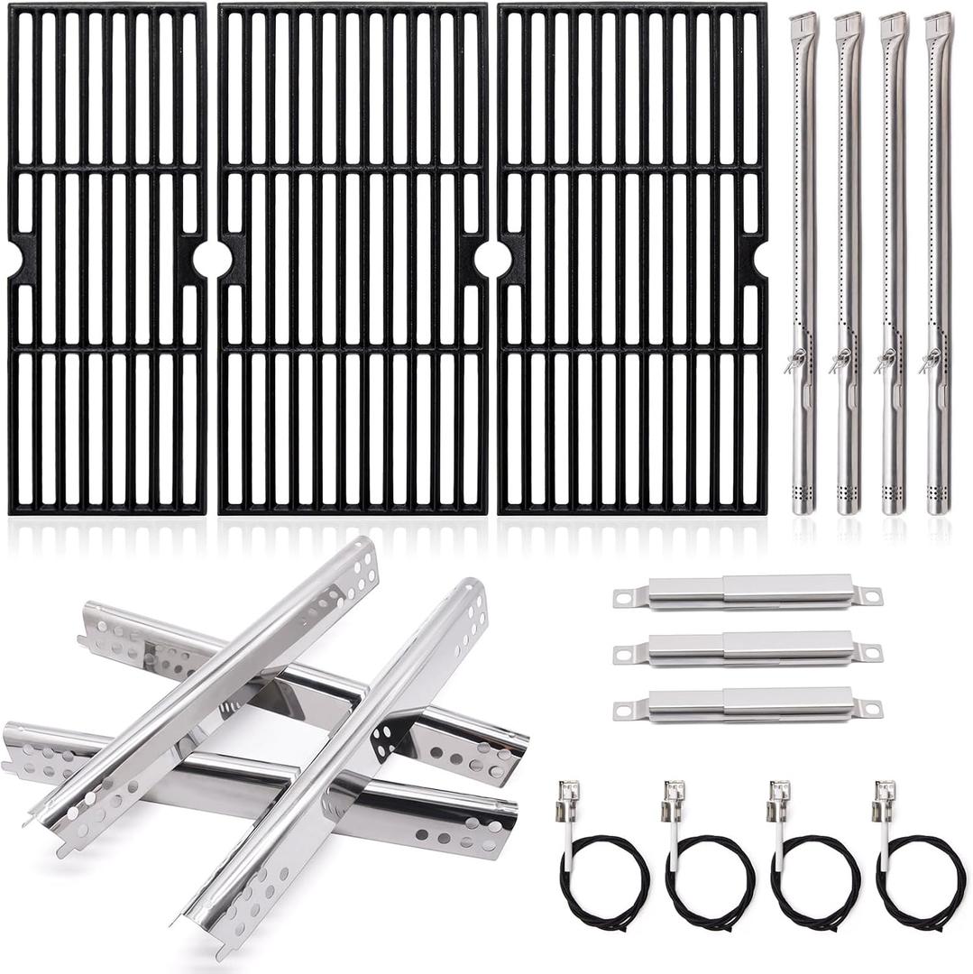 Adviace Grill Replacement Parts for Charbroil Performance 4 Burner 463347017, 463335517, 463342119, 463376017, G470-0002-W1, G470-0003-W1, 18 Cast Iron Grates, Heat Plates, Burners Parts