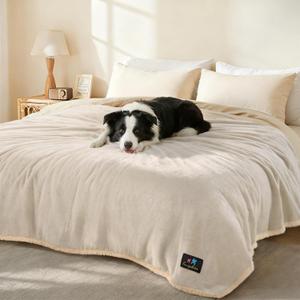 Luciphia Waterproof Pet Blanket, Liquid Pee Proof Dog Blanket for Sofa Bed Couch, Reversible Sherpa Fleece Furniture Protector Cover for Small Medium Large Dogs Cats, Grey Beige X-Large85" x 57"