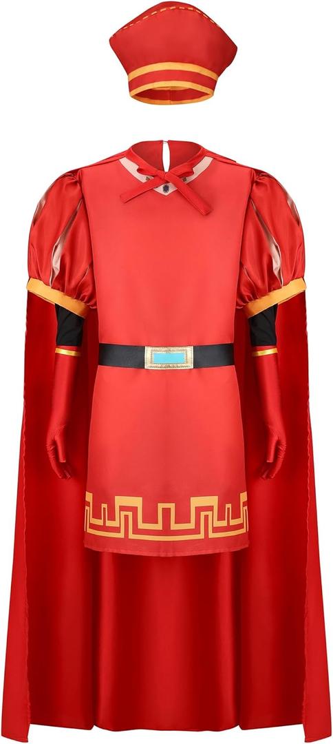 Men Costume Adult King Hat Outfits Black Oversleeve Red Cloak Glove Top Robe Cape Headwear Haloween Cosplay Costume