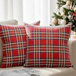Christmas Plaid Pillowcases 20x20 - Christmas Pillow Covers Set of 2 - Xmas Couch Pillowcases for Living Room - Bed-Sized Holiday Throw Pillow Covers - Winter Holiday Home Decor - Tartan Cushion Cases