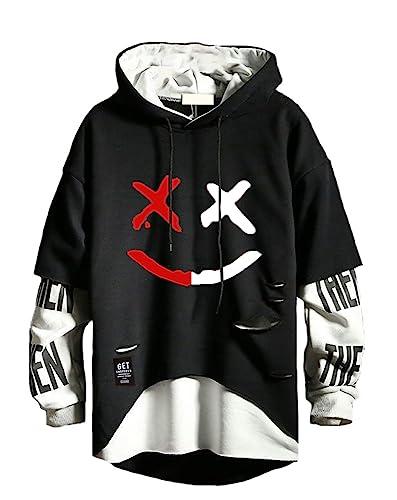 DUDHUH Mens Hoodie Fashion Pullover Letter Print Tracksuit Techwear Casual Coat Hip-Hop Sweatshirt, 2XL