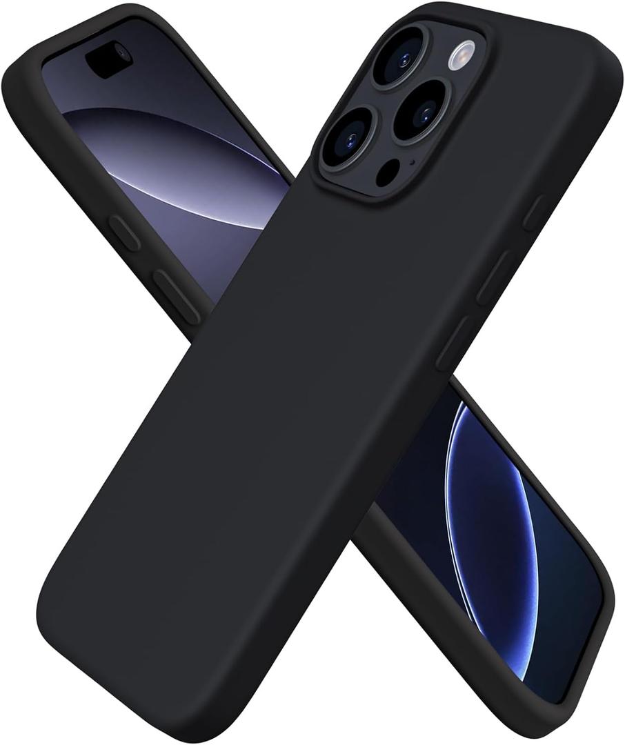 ORNARTO Compatible with iPhone 16 Pro Case 6.3", Slim Liquid Silicone 3 Layers Soft Gel Rubber Shockproof Protective Case with Anti-Scratch Microfiber Lining-Black