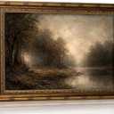 Vintage Gold Framed Forest River Wall Art Serene Woodland Landscape Canvas, 24"L x 16"W