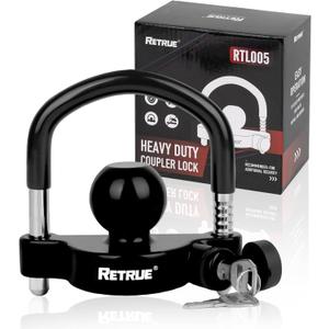 RETRUE Universal Trailer Ball Lock Hitch Coupler Locks Fits 1-7/8 Inch, 2 Inch, 2-5/16 Inch Couplers Adjustable Security with Weatherproof Cover and Cap, Black