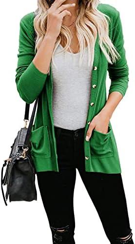 Naggoo Women's Cardigans Button Down Solid Knit Loose Cardigans with Pockets S