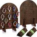 2 Sets Keychain Display Stand Wooden Pegboard Display Stand with 25 Pcs Dowel Rods Oval Bracelet Organizer Holder for Jewelry, Craft Shows, Necklace, Selling, 15.75" x 11.81" (Dark Brown)