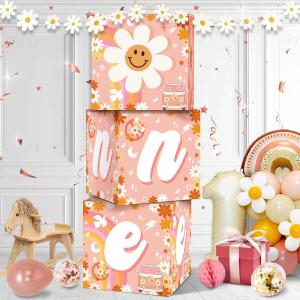 Tewess One Groovy Babe Birthday Party Decorations Balloon Boxes, 3Pcs Boho Groovy 1st Theme Birthday Balloon Boxes for Girl Hippie Daisy Flower Rainbow First Birthday Party Supplies