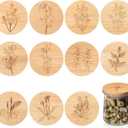 Tessco for you 12 Pieces Yogurt Jar Lids Inspirational Yogurt Bamboo Lids Set with Silicone Sealing Compatible with Oui Jars, Smile Happy Kind Plant(Flower and Herb)