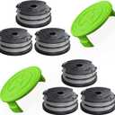 8 Pack Weed Wacker String Fit for Greenworks String Trimmer, 0.065"-18Ft Dual String Trimmer Line Auto-Feed Weed Eater String Replacement Parts Spool(6-Pack) Cap Cover(2-Pack)
