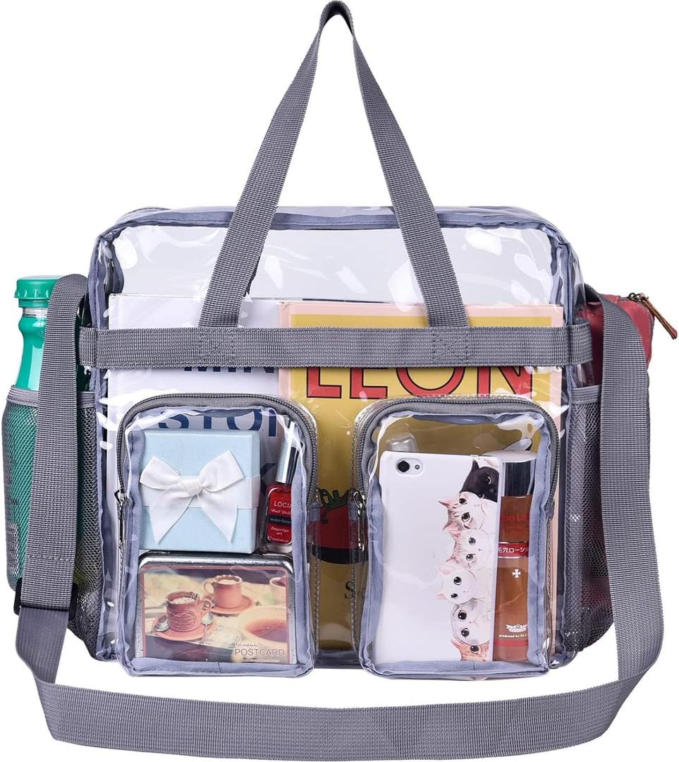 Oraben Clear Tote Bag Clear Bag Stadium Approved 12x6x12 Stadium Bag for Work, Sports Games, Gym (Grey)
