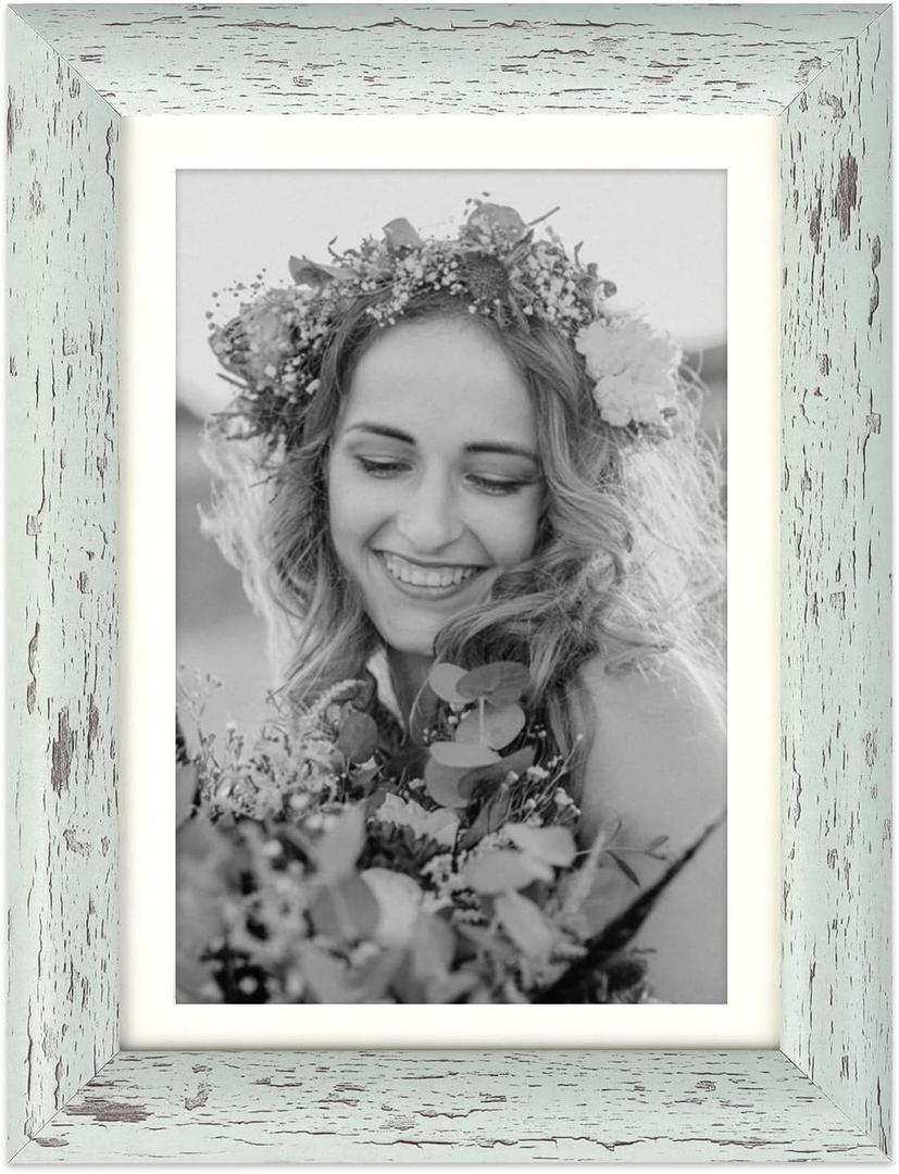 AEVETE Picture Frame 5x7 Light Green Photo Frames Rustic for Wall and Desk Decor