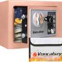 Voncabay Money Safe Box for Home with Sensor Light & Fireproof Security Safe Box for Money Safe with Keys & Pass Code, Lock Box Fireproof Safe with Digital Keypad Gold Khaki (0.23 Cubic Feet)