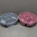 Kigley 4 Pcs Divided Serving Tray with Lid Vegetable Tray with Lid Fruit Platter 5 Compartment Vegetable Platter Reusable Round Food Containers Plastic Serving Dish for Lunch Meal Snack Storage