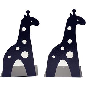 Cute Cartoon Giraffe Shape Nonskid Metal Bookends for Kids Gift Decoration(Black)