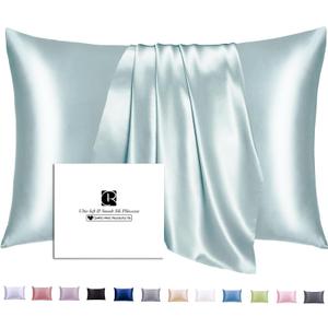 Ravmix Silk Pillow Cases with Zipper, 21momme Mulberry Silk Pillowcase for Hair Skin Health, Soft Smooth Breathable Cool Pillow Cover for Beauty Sleep with Gift Box 1PC(Standard 20"x26", Aqua Green)