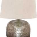 Signature Design by Ashley Magalie Contemporary UL Listed Table Lamp with Modified Drum Shade, 3-Way Switch, Hammered Aluminum, 23.13" High, Antique Silver