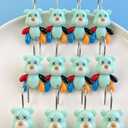 Blue Bear Shower Curtain Hooks Set of 12, Cute Resin Animal Design with Colorful Arms for Kids Bathroom, Decorative Cartoon Shower Curtain Rings for Boys or Family Bath Decor
