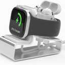 Stand for Apple Watch Charger, 2 in 1 Aluminum Airpod iWatch Charging Stand Dock Holder Compatible with Apple Watch Series 9 8 Ultra SE2 7 6 SE 5 4 3 2 and AirPods 1/2/3/Pro for Nightstand Mode (Silver)