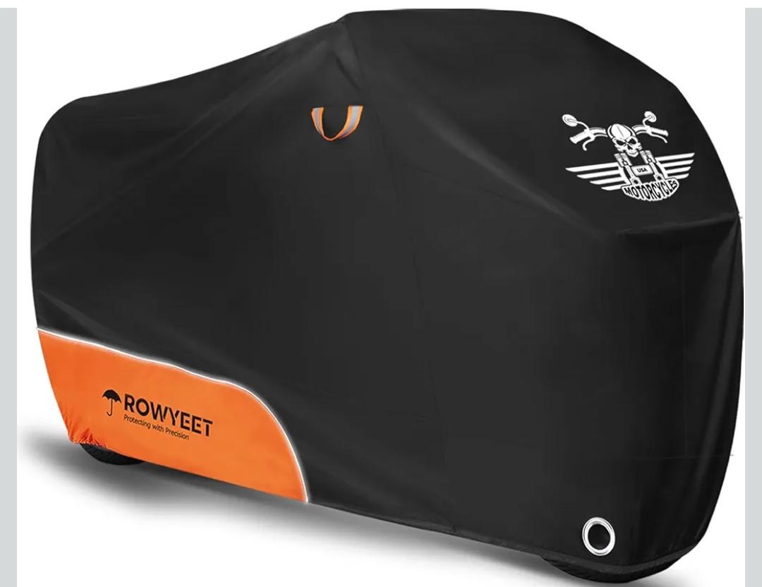 Motorcycle Cover Waterproof Outdoor Storage with Lock-Holes, Zipper Storage Bag & Night Reflective Design, All Season Protection Powersports Vehicle Covers Fits up to 96.5" Motorcycles