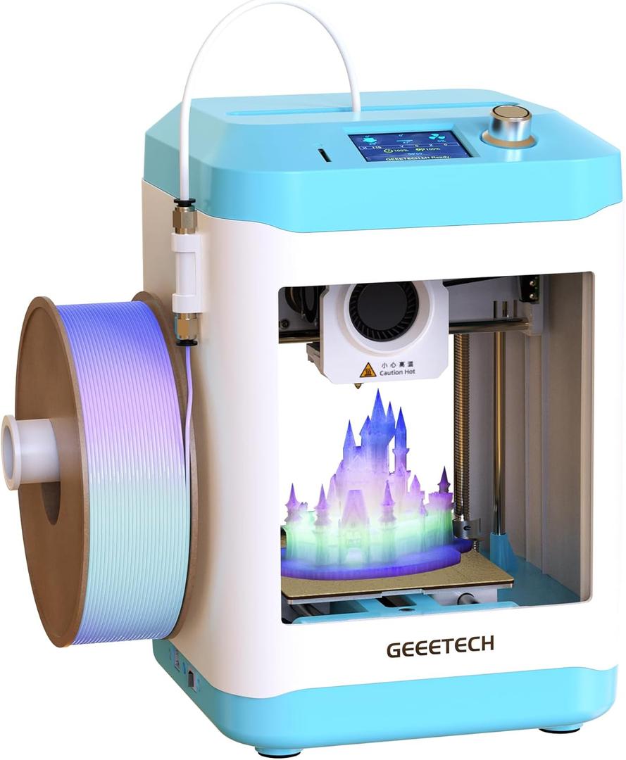 Geeetech 3D Printer for Kids & Beginners, High-Speed Mini 3D Printer, Auto-Leveling, Fully Open Source Pre-Assembled STEM Learning Tool, 3.94x4.33x3.94in Print Size for Home/School (No WiFi) (Blue-White)