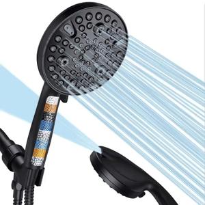 Filtered Shower Head 10 Functions with Handheld, High Pressure Luxury Matte Black Showerhead with Filters, Better Skin and Hair, Water Softener Filters Beads for Hard Water - Remove Chlorine
